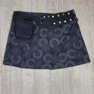 A-LINE Nepal Linen Wrap Black & Grey Mandala Skirt